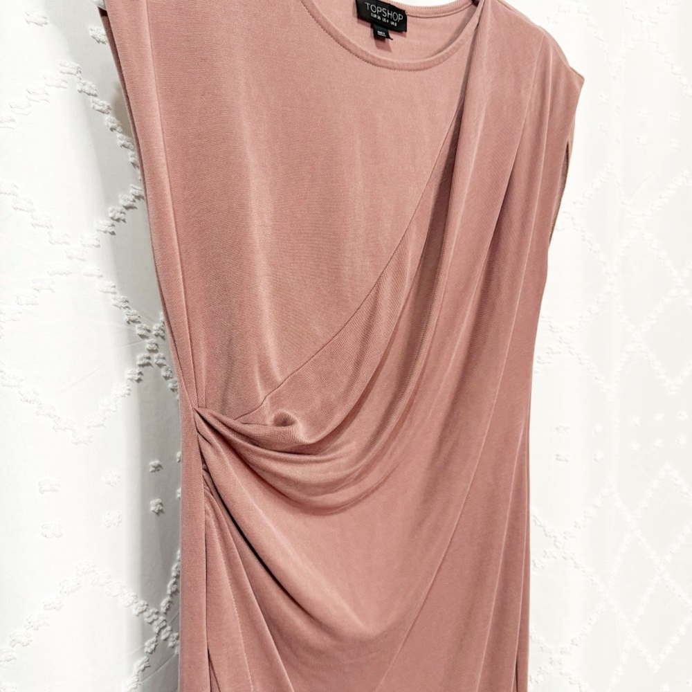 🥈 379. Topshop Asymmetrical Draped Midi Dress in Soft Mauve Pink - Picture 4 of 9